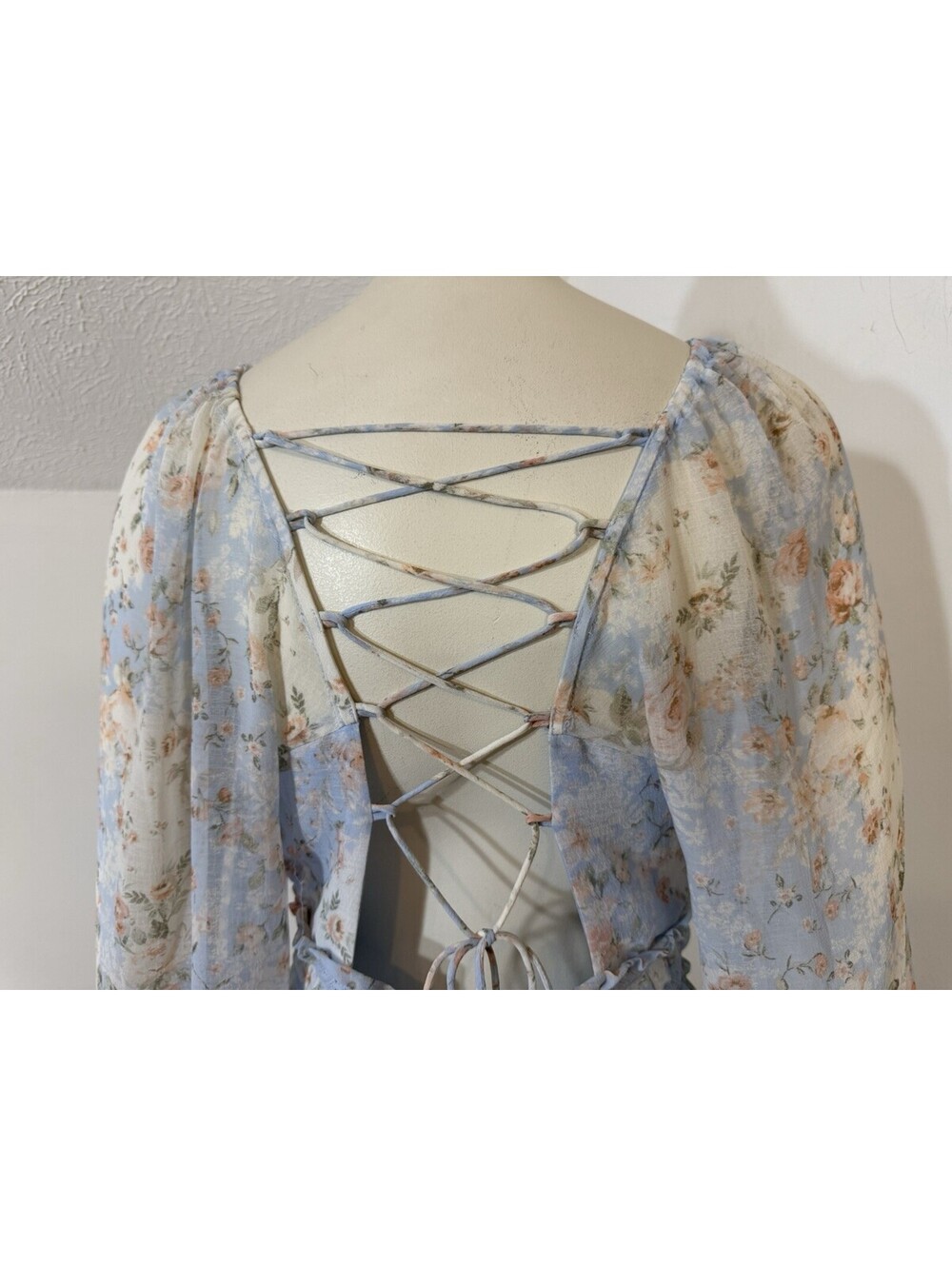 Altard State Womens XL Longsleeved Dress Lt Blue Floral Ruffles Romantic Tiered - Picture 5 of 8